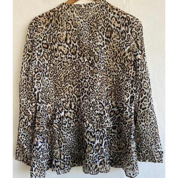 Chico's Womens Shirt Size 1 8/10 Animal Print Ruffle Hidden Button Down … - Picture 6 of 9